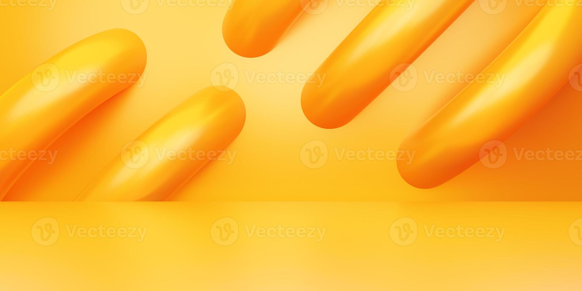 3D-Rendering des leeren orangefarbenen Gold abstrakten geometrischen minimalen Konzepthintergrunds. Szene für Werbung, Kosmetik, Showroom, Banner, Sommer, Mode, Technik, Business. Illustration. Warenpräsentation foto