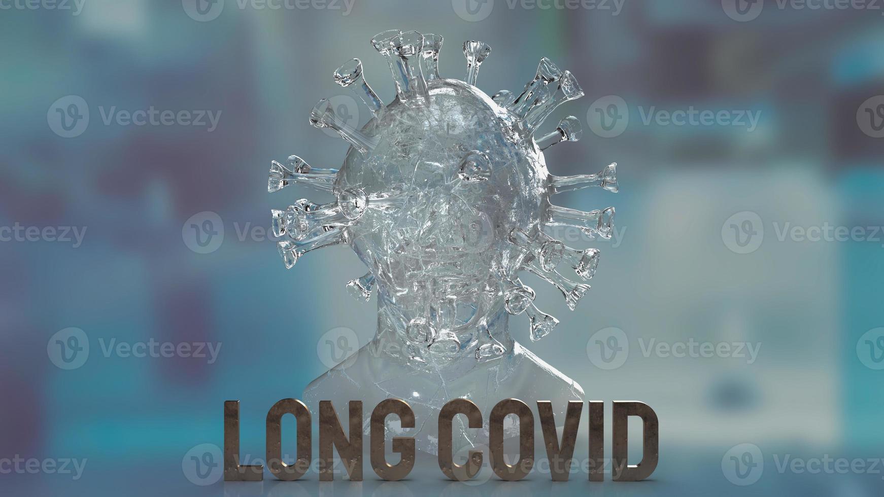 klares virus und wort lang covid für medizinisches oder sci-konzept 3d-rendering foto
