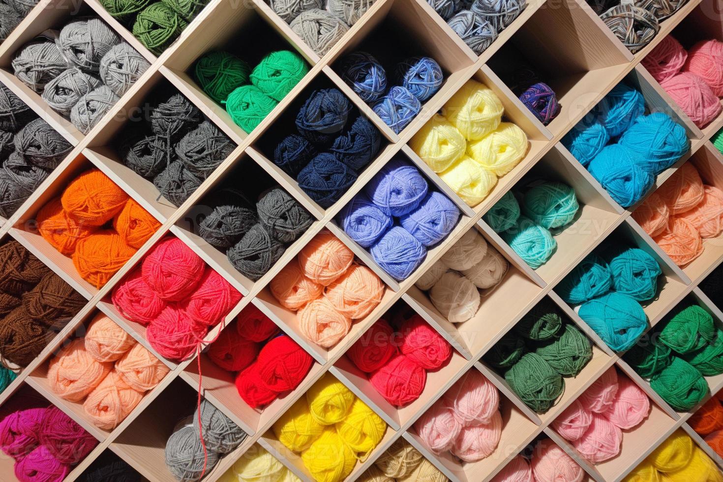 Schlaufen aus Wolle in vielen verschiedenen Farben foto
