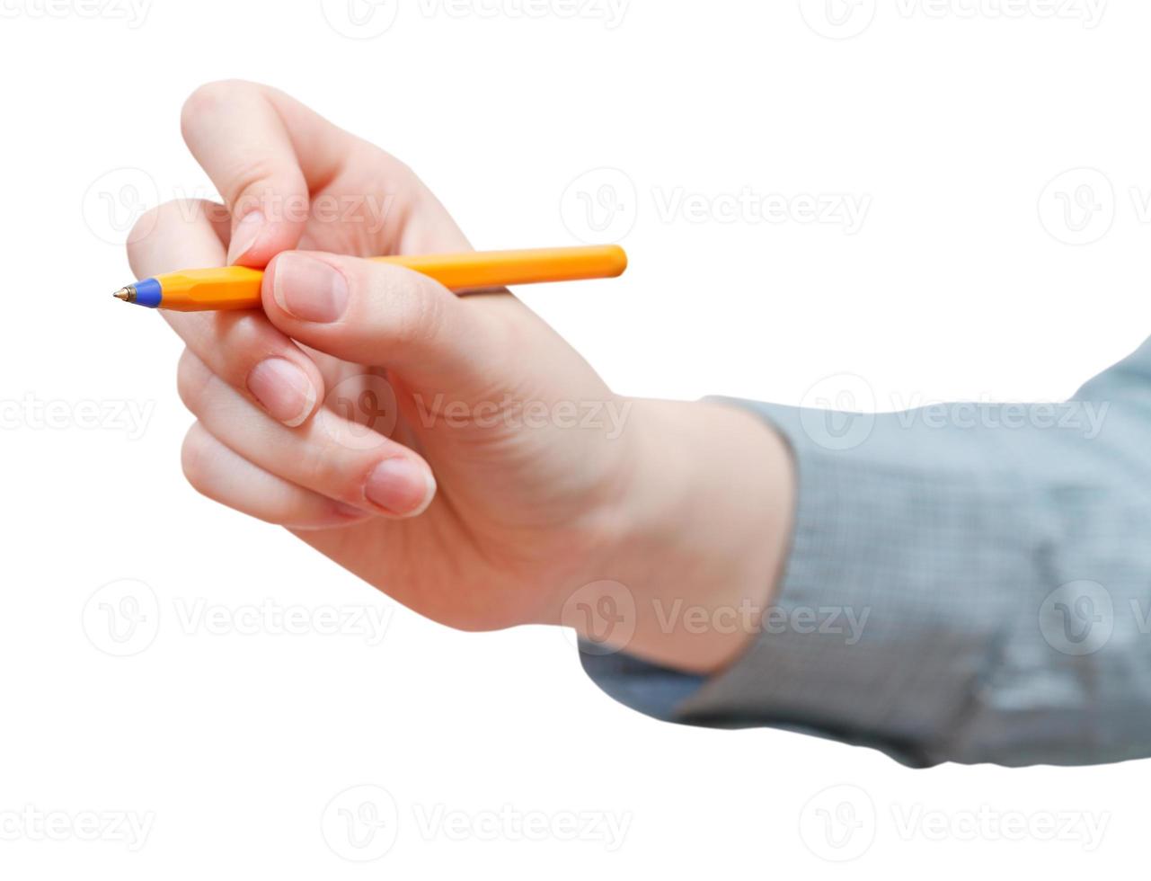 weibliche Handschrift mit Stift, isoliert auf weiss foto