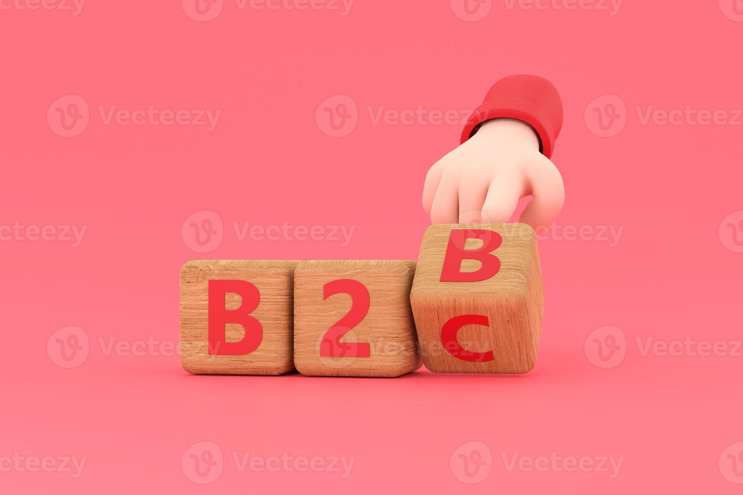 Hand dreht einen Würfel und ändert den Ausdruck b2b in b2c foto