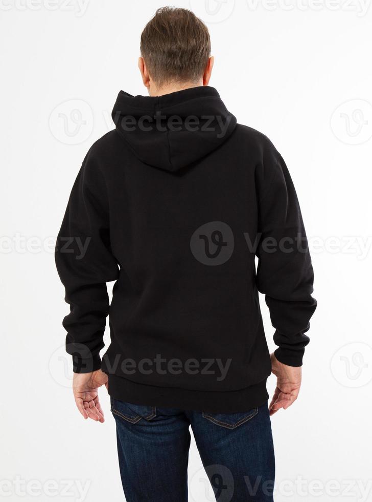 Mann im schwarzen Pullover-Hoodie-Modell - Rückansicht foto