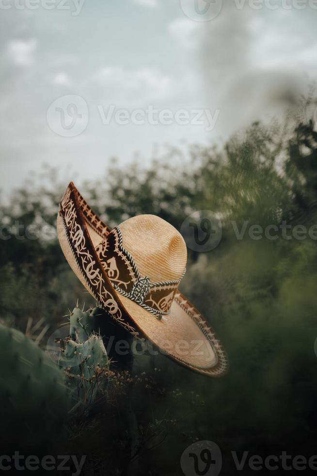 traditionelle mexikanische hüte mit kaktushintergrund foto