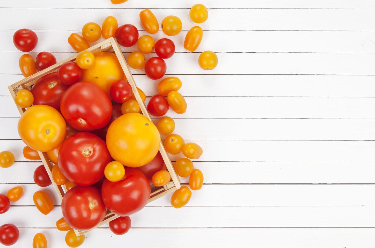 bunte Tomaten auf weißem Hintergrund foto