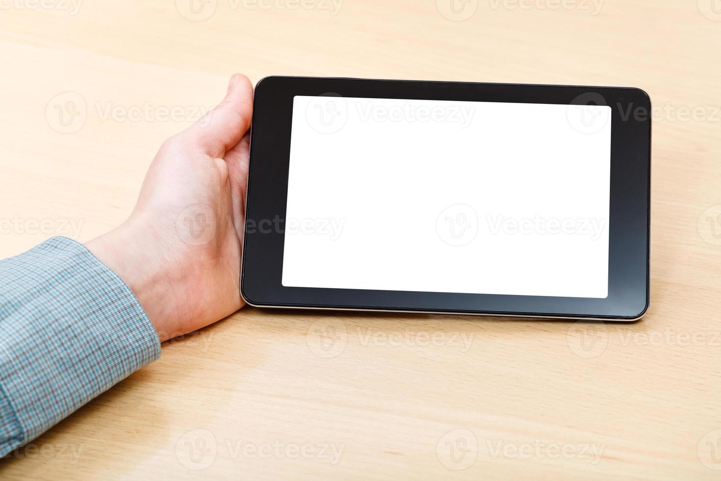 Geschäftsmann Hand und Tablet mit isoliertem Bildschirm foto