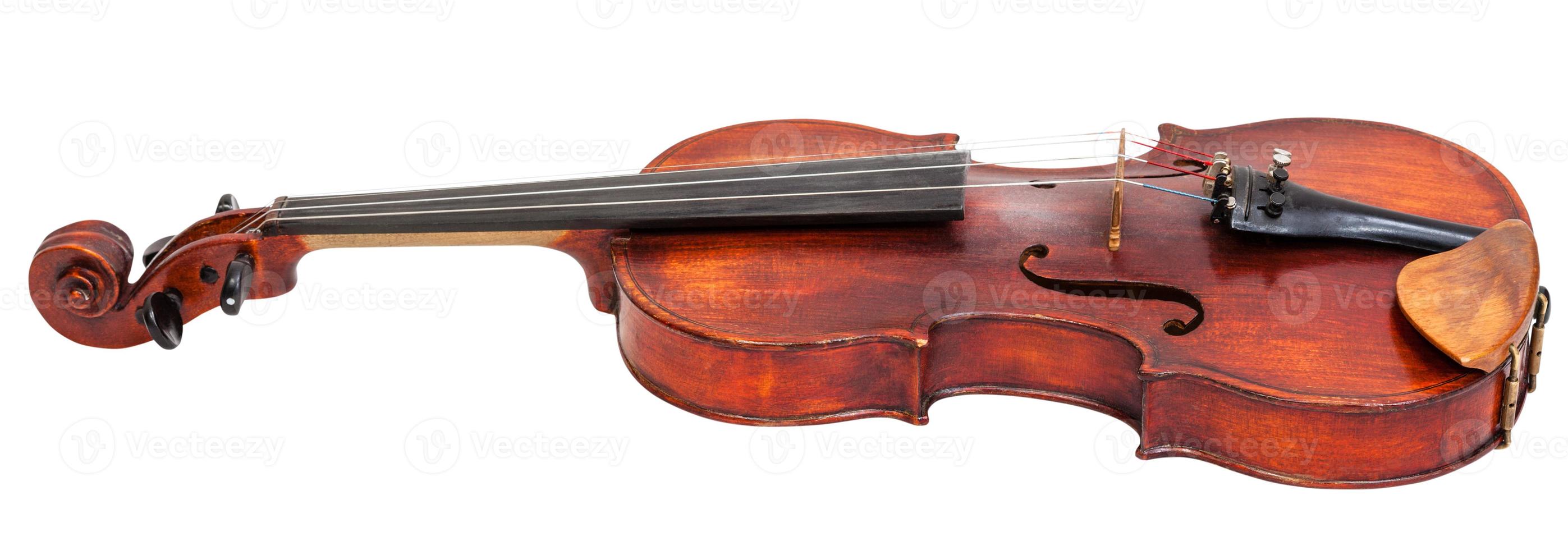 Seitenansicht der Violine in voller Größe mit Kinnhalter aus Holz foto