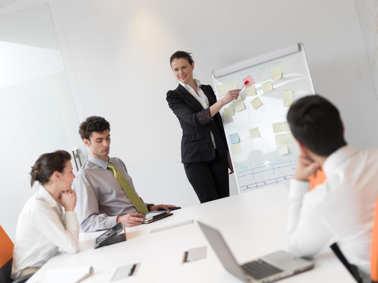 Gruppe junger Geschäftsleute beim Treffen im modernen Startup-Büro foto