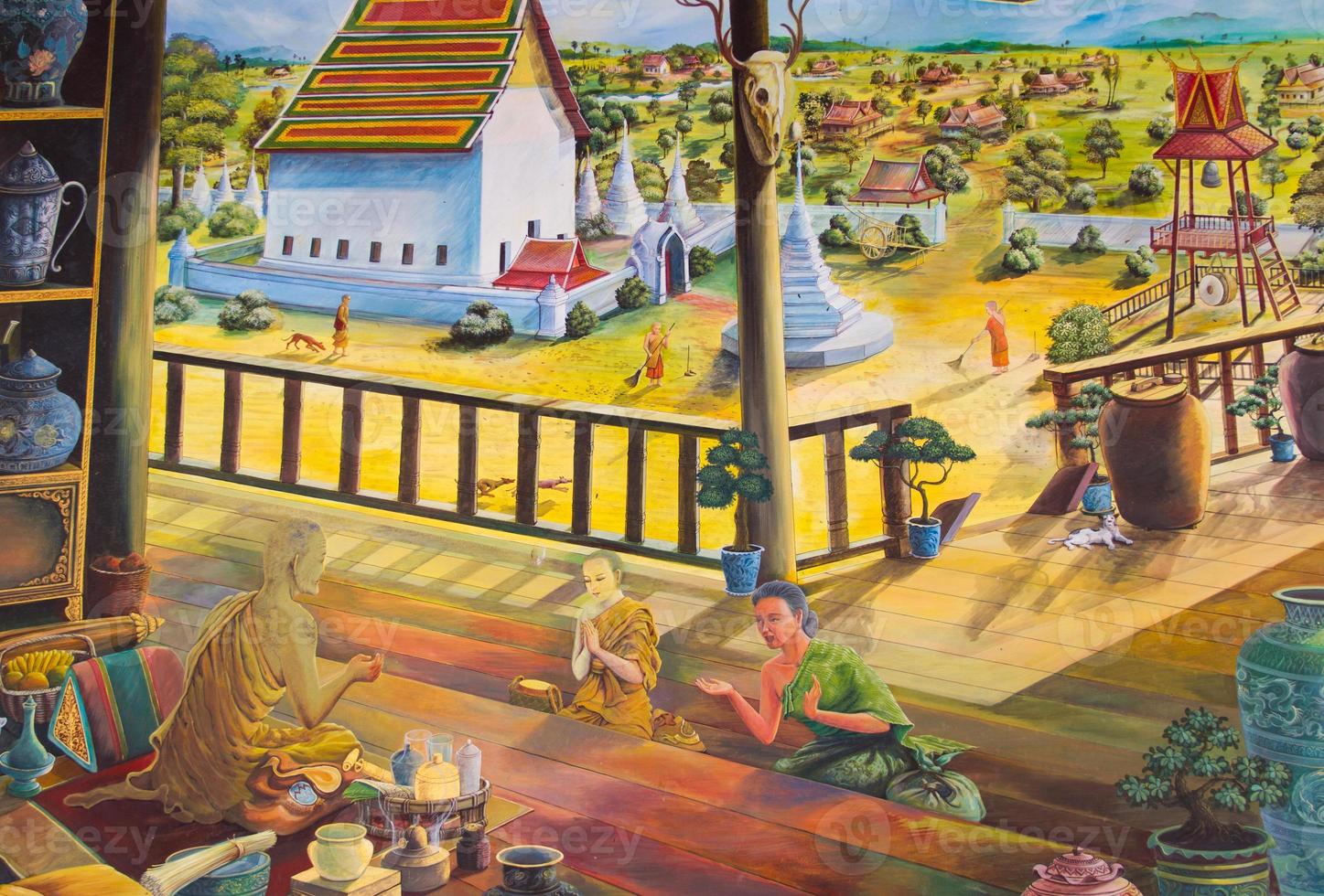 traditionelle thailändische Wandmalerei an der Tempelwand foto