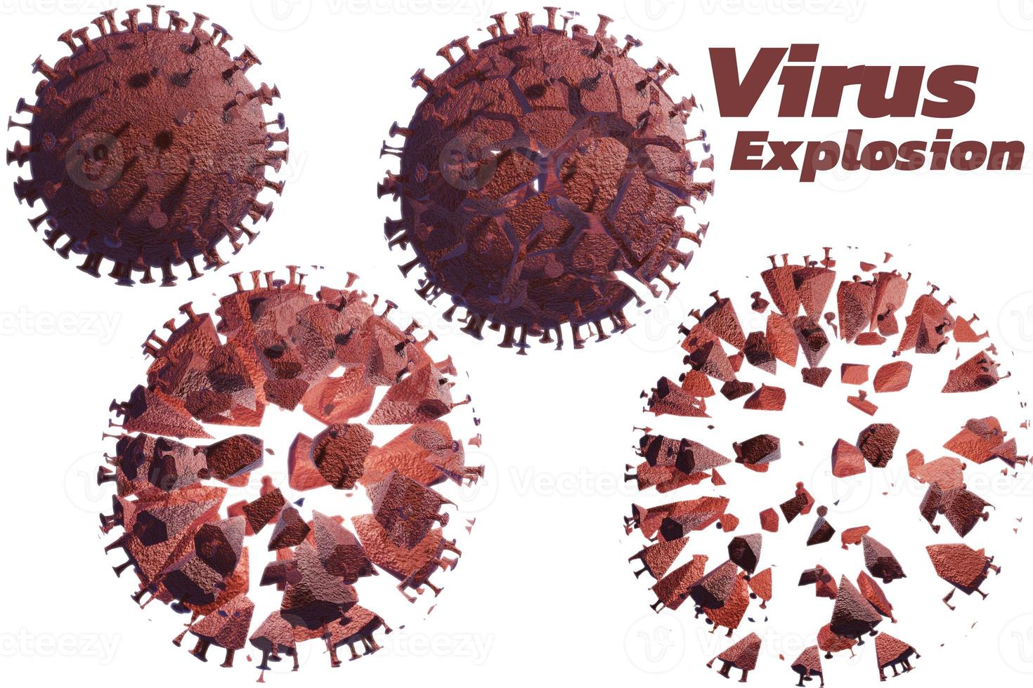 totes Corona-Virus oder Viruszerstörung nach medizinischer Impfung auf rotem Hintergrund. 3D-Rendering foto