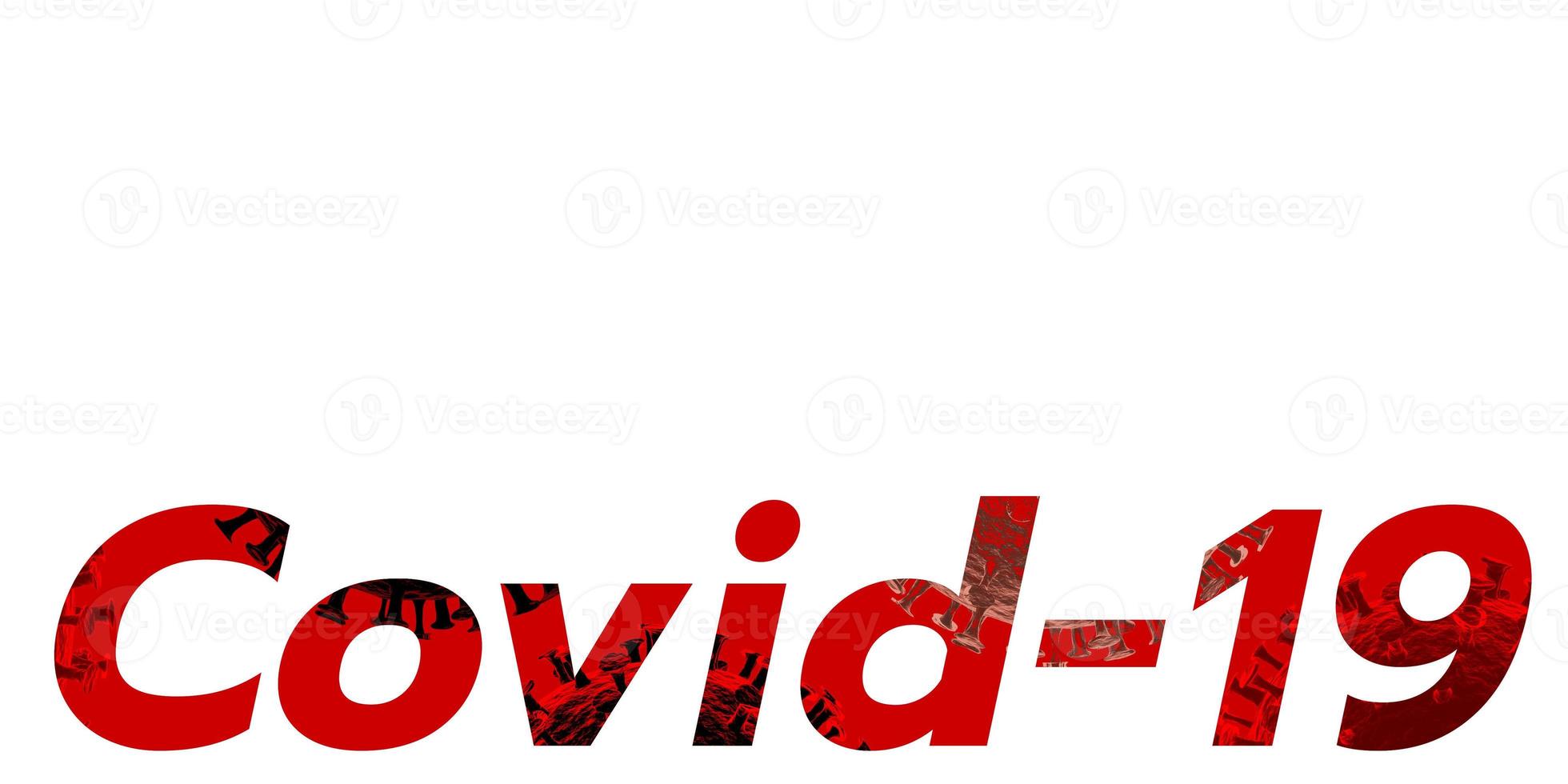 Roter Text covid-19-Virusgrafik innen auf weißem Hintergrund, Name für Coronavirus-Krankheit. 3D-Darstellung foto