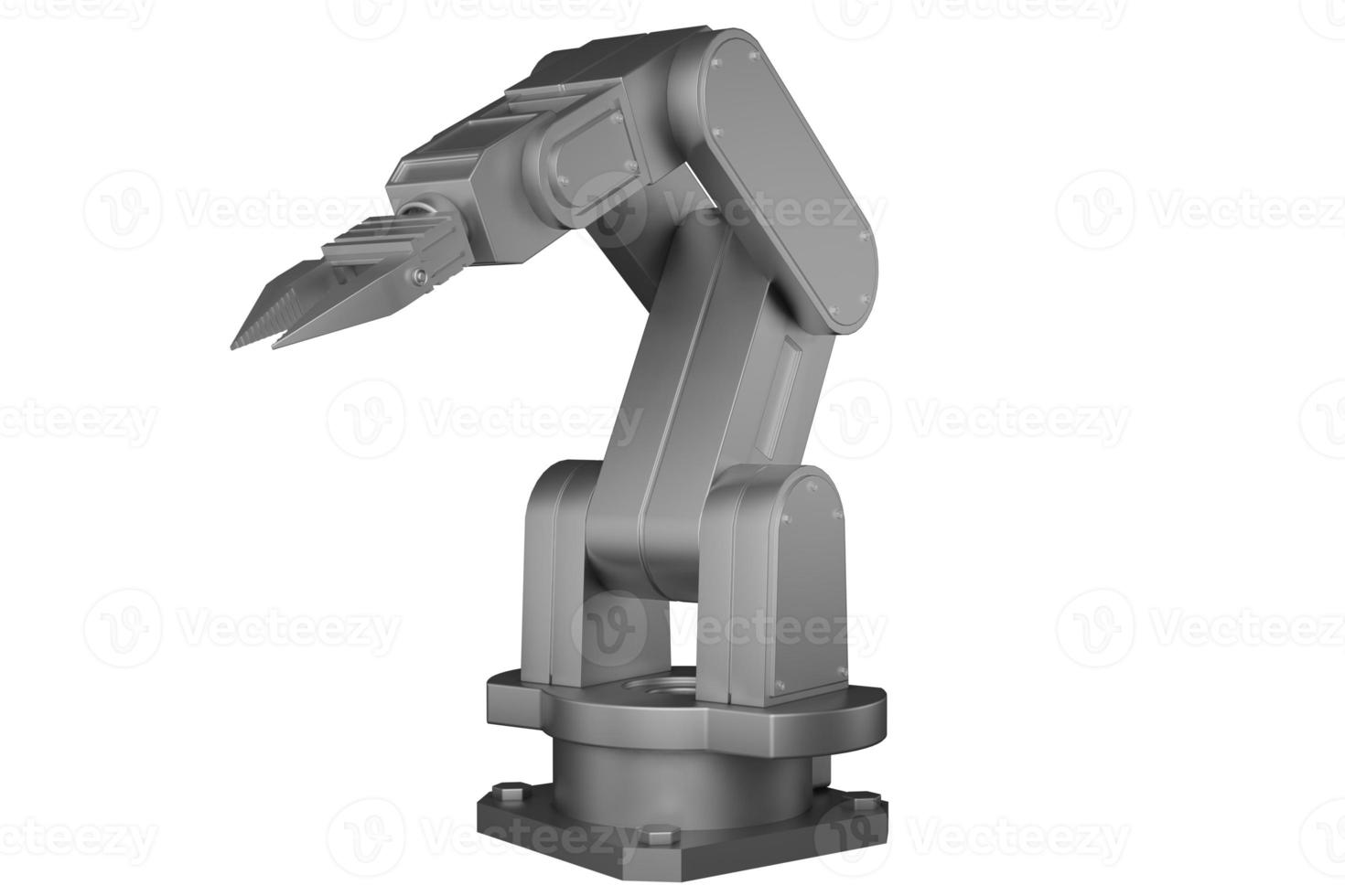 3D-Rendering weißer mechanischer Roboterarm auf weißem isoliertem Hintergrund. foto