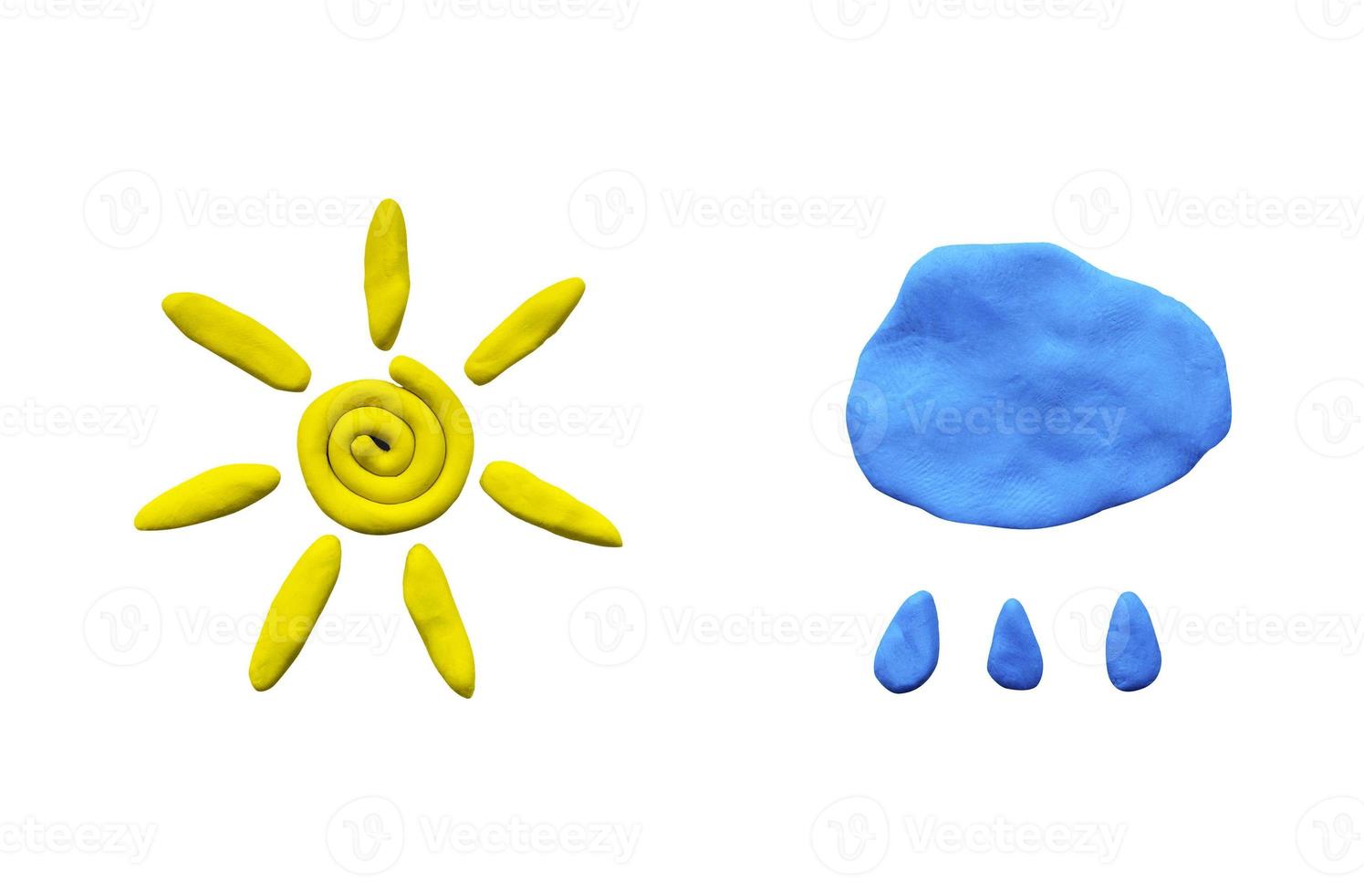 Plastilin-Sonne und Wolke mit Regentropfen foto