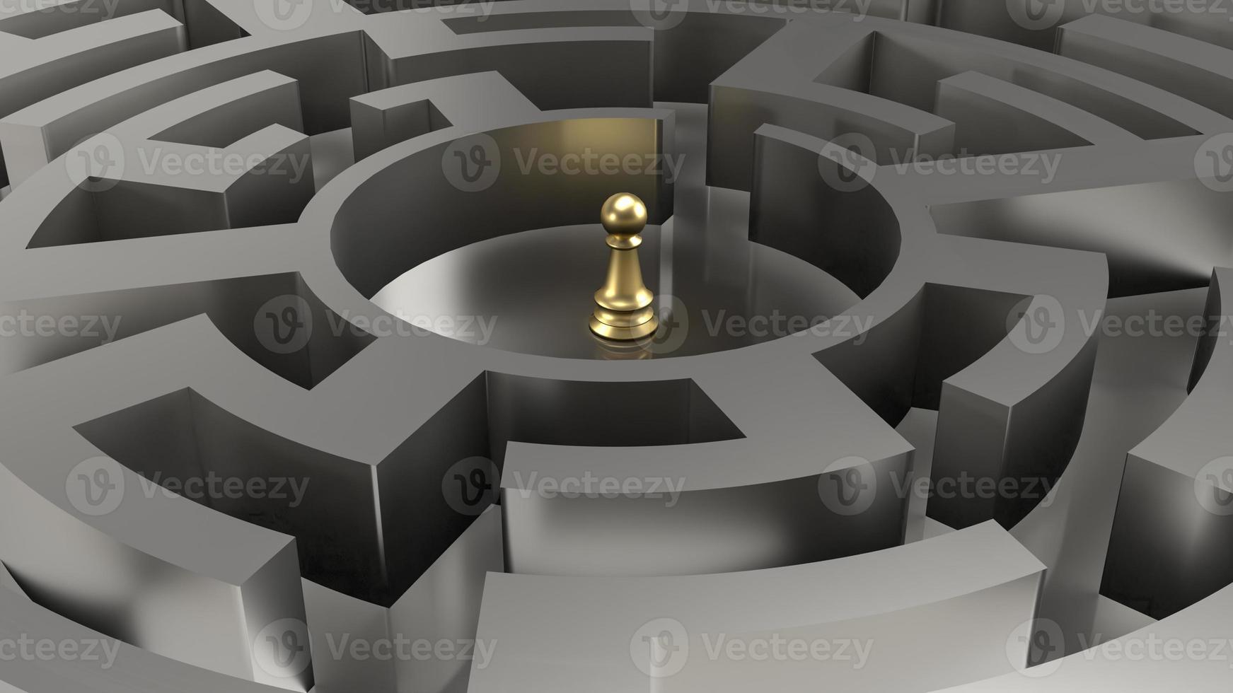 das goldene schach im labyrinth für das 3d-rendering des geschäftskonzepts foto