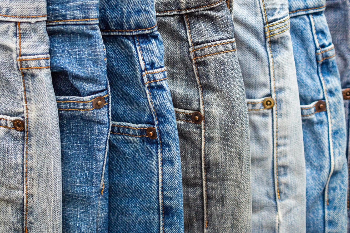 Denim Blue Jeans Stapel Textur Hintergrund Nahaufnahme foto