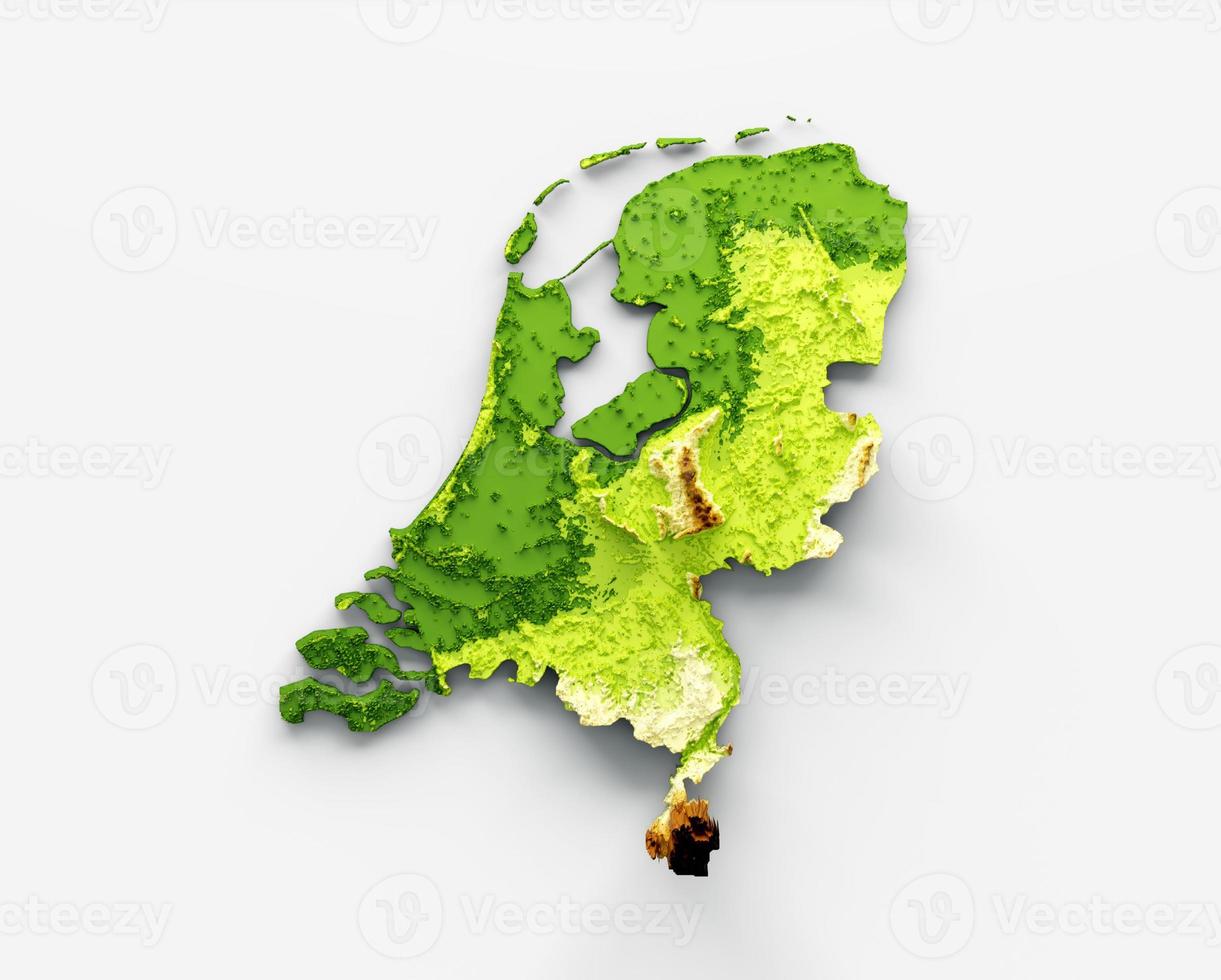 niederlande karte schattierte relieffarbe höhenkarte auf dem meer blauer hintergrund 3d illustration foto