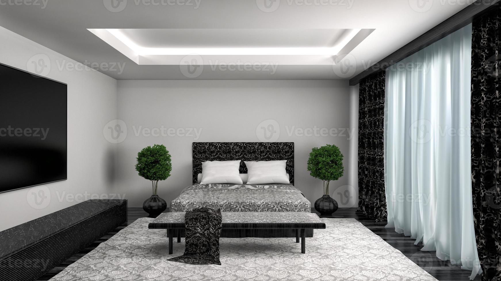 Schlafzimmer Interieur. 3D-Illustration foto