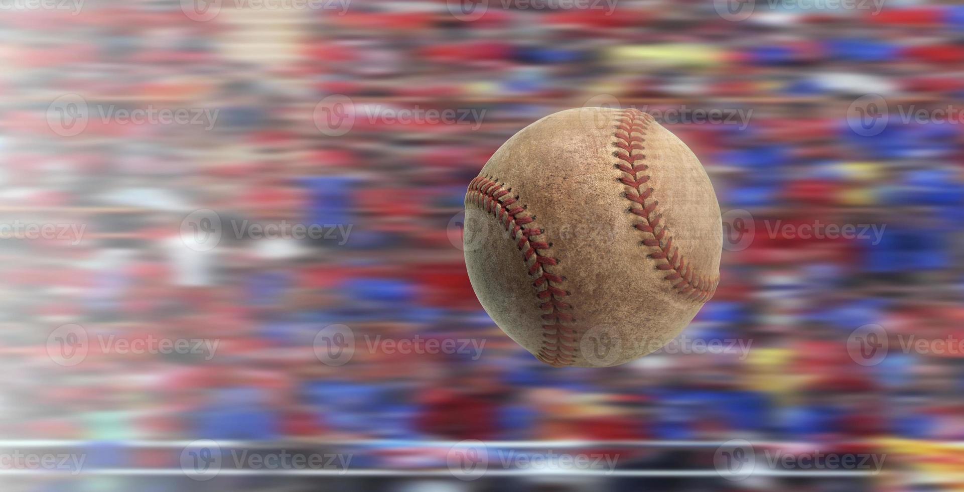 Baseball fliegt im Zeitraffer in einem Wettkampfstadion foto
