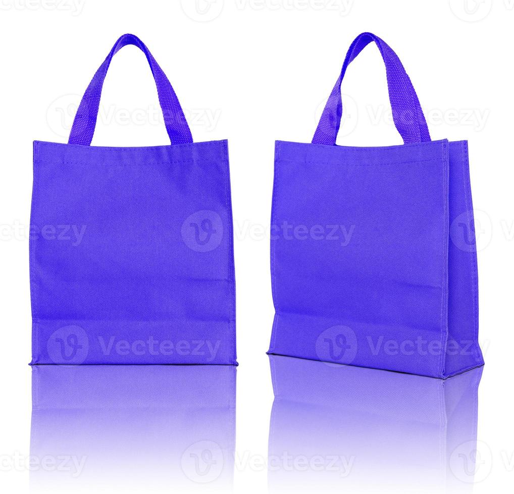 blaue Einkaufstasche auf weißem Hintergrund foto