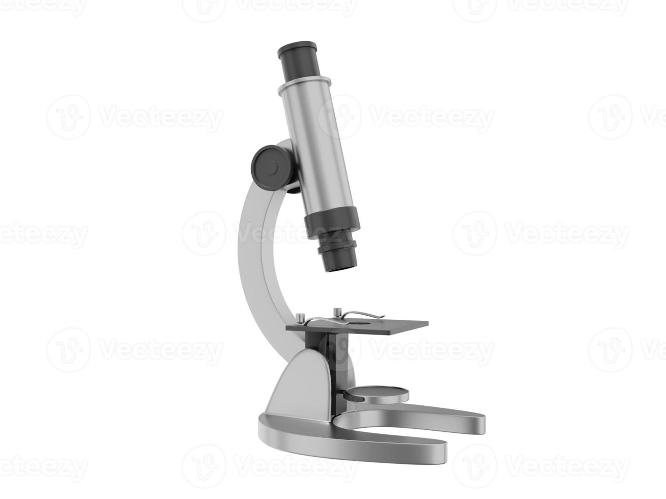 realistisches graues Mikroskop. 3D-Rendering. Symbol auf gelbem Hintergrund foto