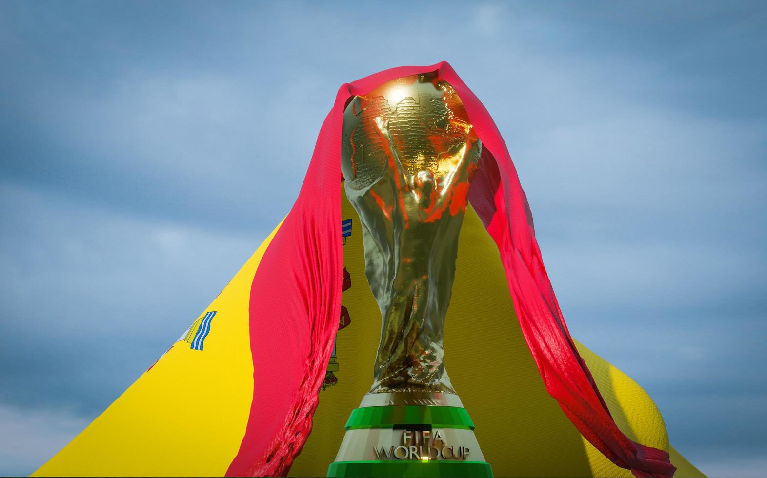 Spanien. FIFA-Weltmeisterschaft mit Flagge Spaniens, Katar-Fußballsieger der Weltmeisterschaft 2022, 3D-Arbeit und 3D-Bild, Eriwan, Armenien - 04. Oktober 2022 foto