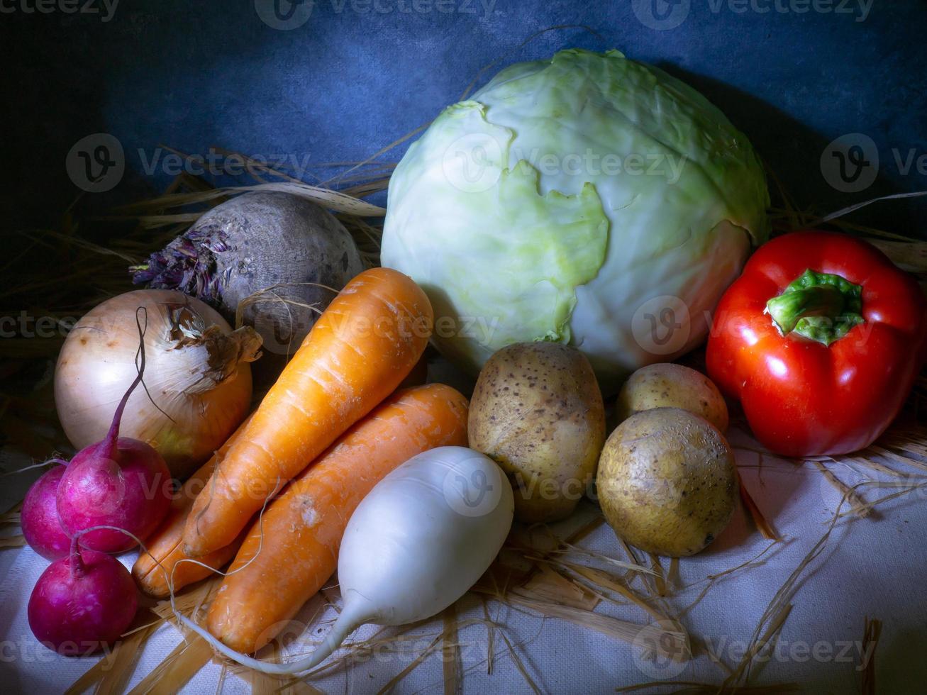 Ernte aus dem Garten auf den Tisch. farmer.borsch set. Produkte aus dem Garten. Stillleben mit Gemüse. gesundes Essen. foto