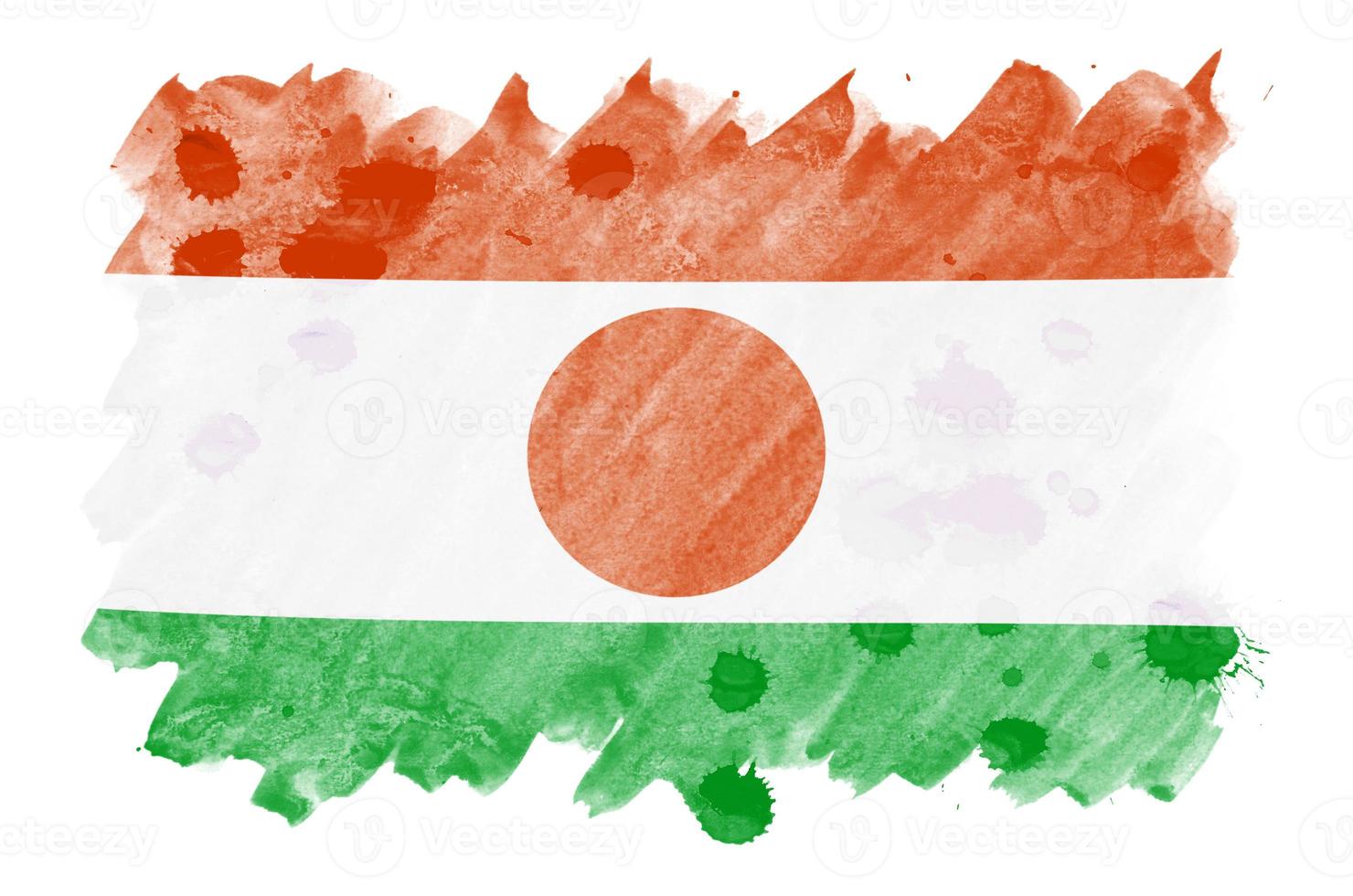 niger-flagge ist in flüssiger aquarellart dargestellt, die auf weißem hintergrund lokalisiert wird foto