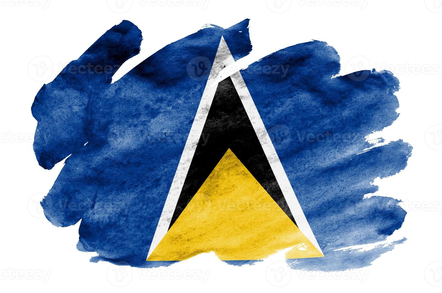 die flagge von st. lucia ist in flüssigem aquarellstil isoliert auf weißem hintergrund dargestellt foto