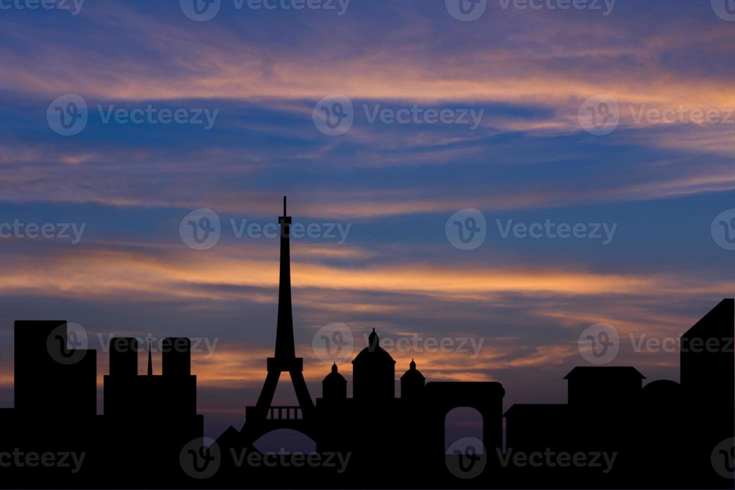 Silhouettenhintergrund der Skyline von Paris foto