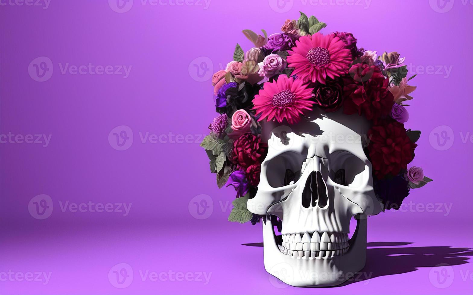 schädel mit blumen gruselig kreativ für dia de los muertos tag der toten halloween foto