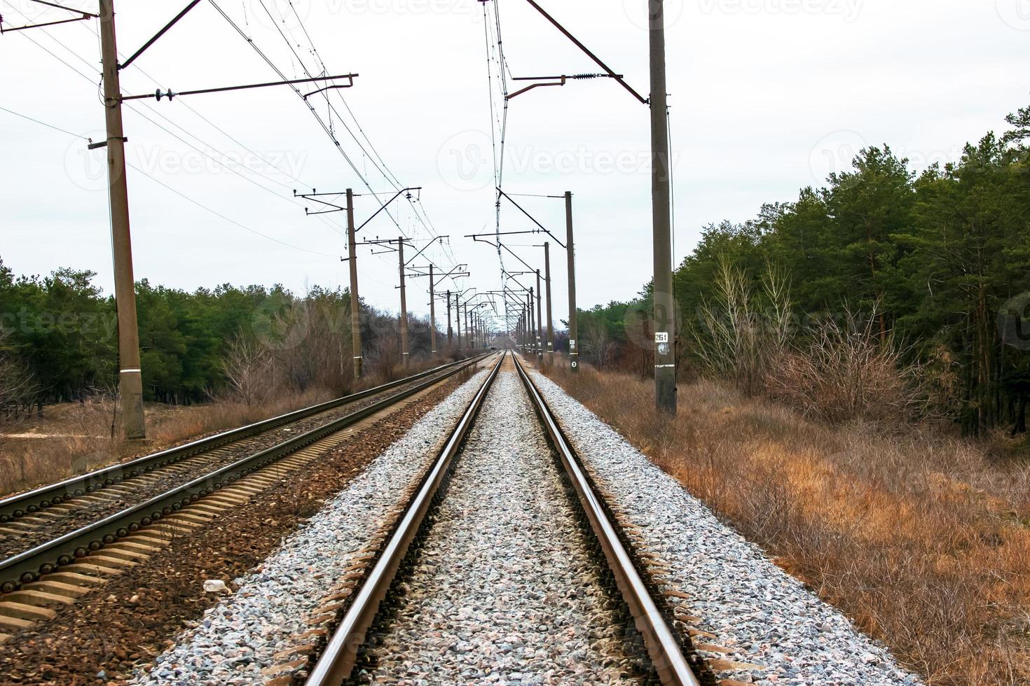 Eisenbahnlinien auf dem Land an einem sonnigen Tag. Zugreise foto