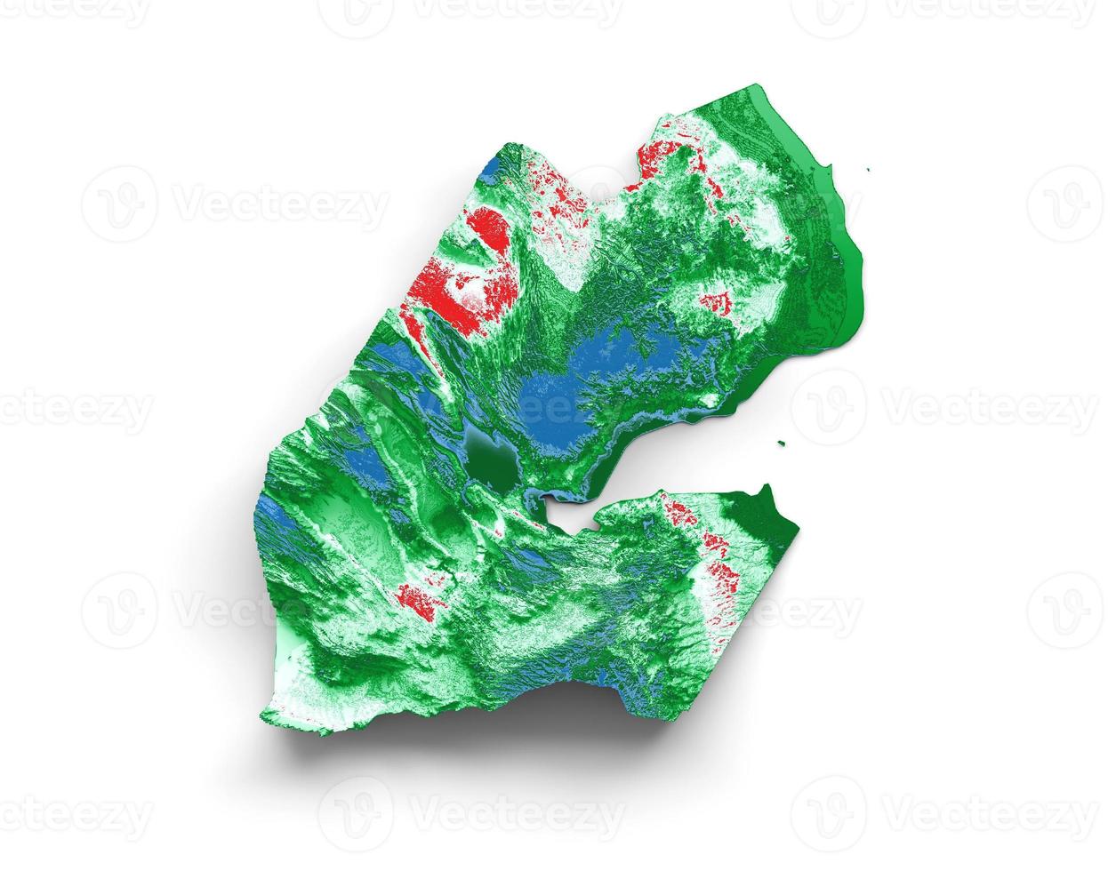 dschibuti-karte mit den flaggenfarben rot und gelb schattierte reliefkarte 3d-illustration foto