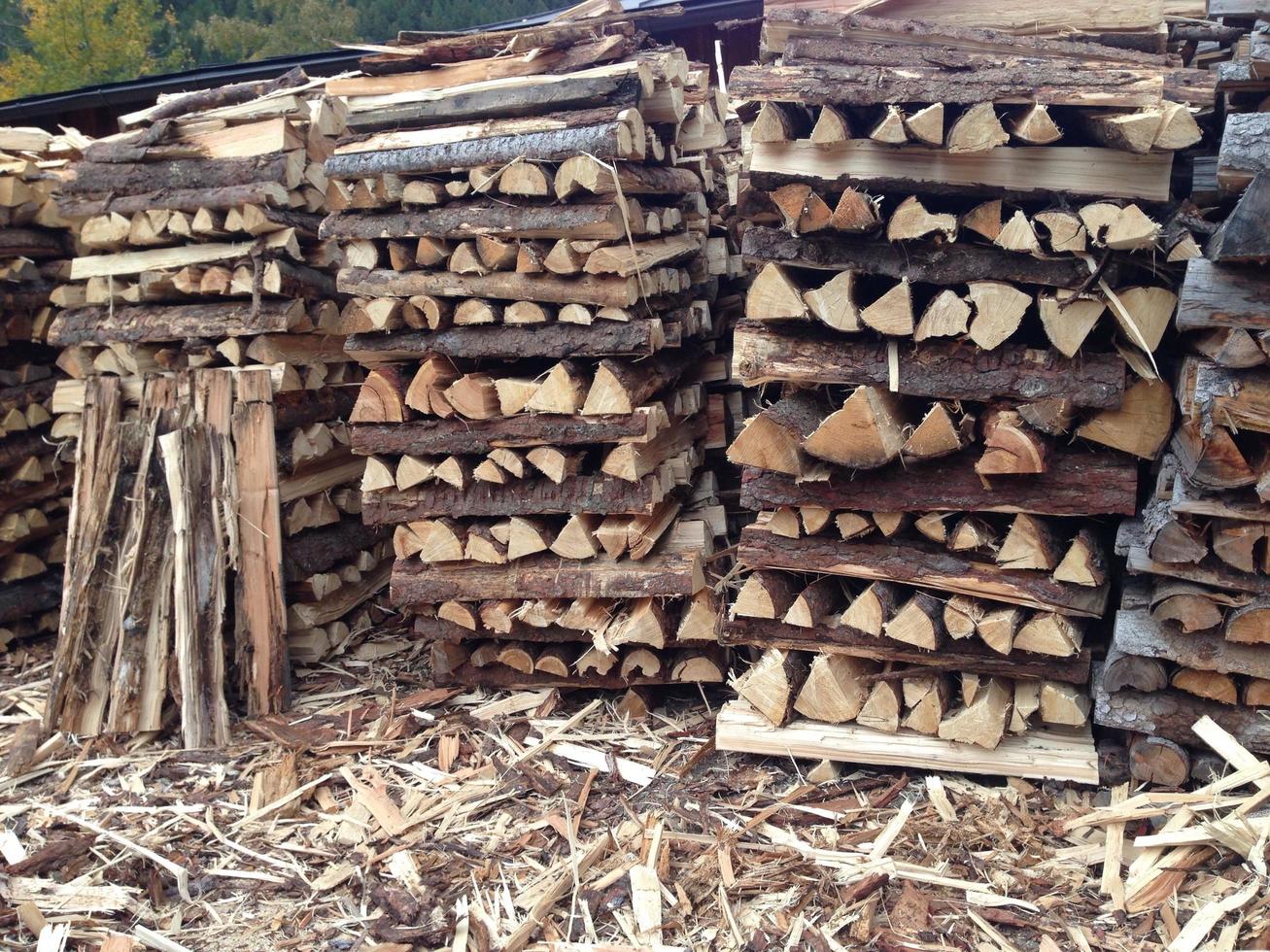 Stapel von gehacktem Holz foto