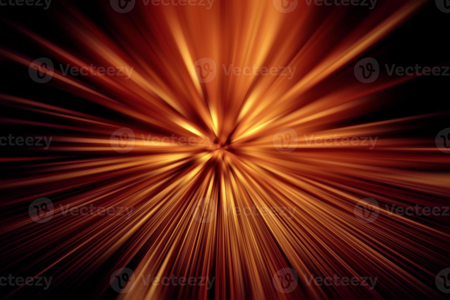 Explosion roter gelber Lichtstrahlen auf schwarzem Hintergrund foto