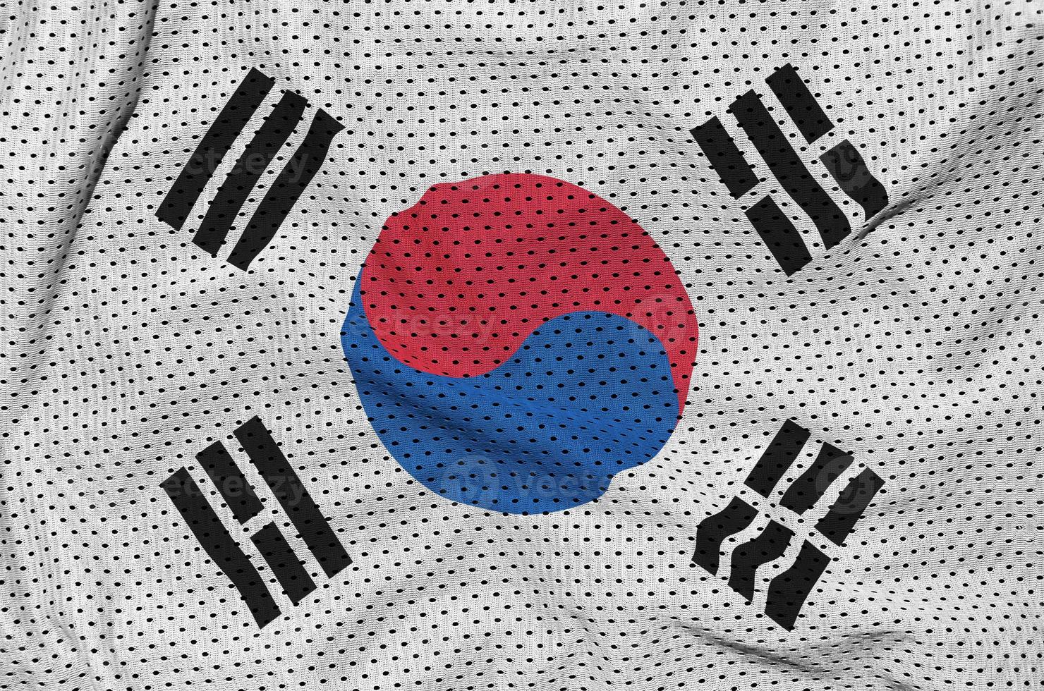 Südkorea-Flagge gedruckt auf einem Polyester-Nylon-Sportbekleidungsnetz fa foto