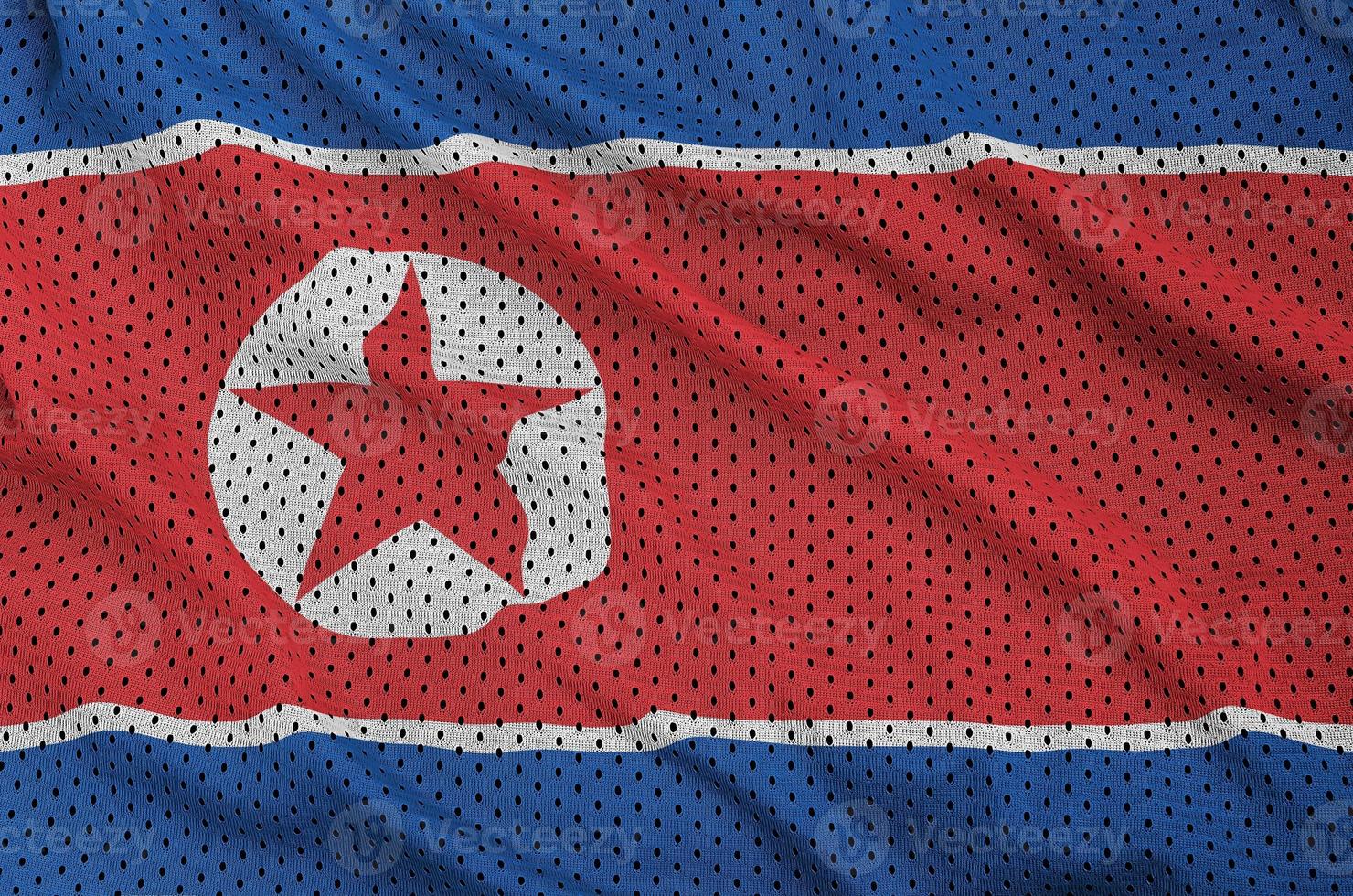 Nordkorea-Flagge gedruckt auf einem Polyester-Nylon-Sportbekleidungsnetz fa foto