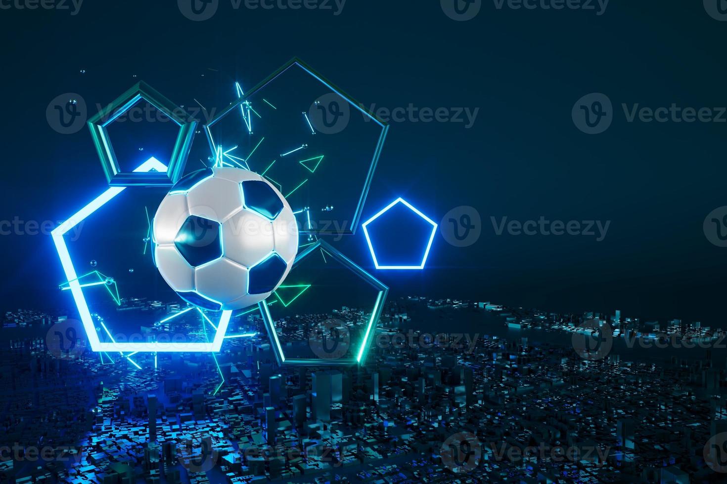 Fußballkugelobjekt, Sportballdesign, Fußballelementkonzept, 3D-Illustration, abstrakte Fußballtechnologie, mobiler Smartphone-Bildschirm, grüne Rasenfläche, Online-Sport live, Casino-Sportgeschäft foto