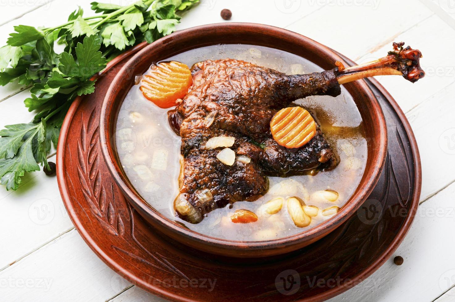 fette hausgemachte Gänsesuppe. foto