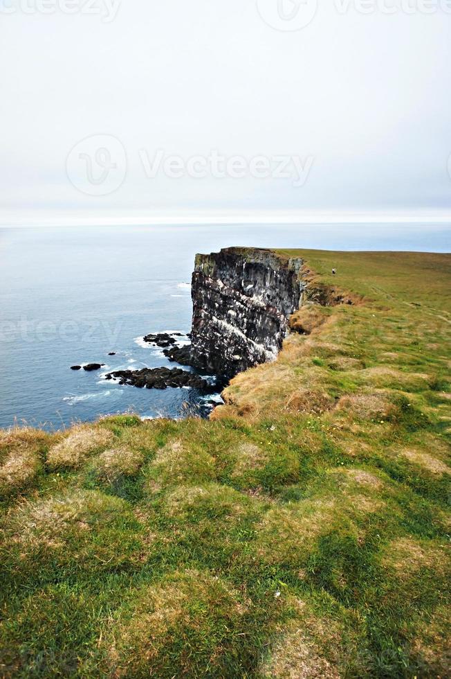 Klippen Latrabjarg dicht mit grünem Gras bedeckt, Westfjorde foto