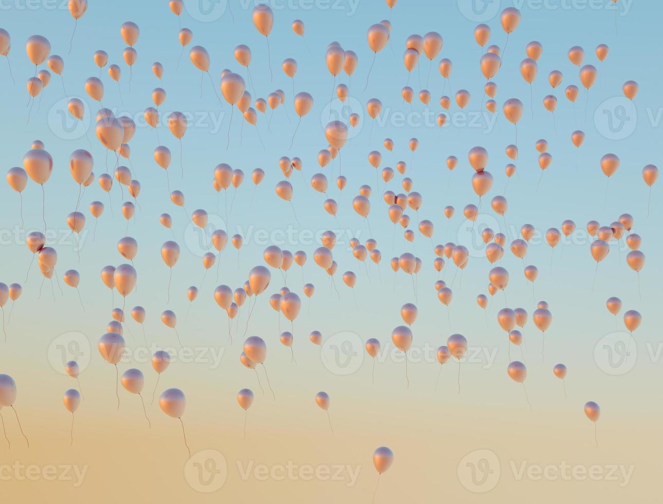 viele goldene Luftballons fliegen in den Himmel foto