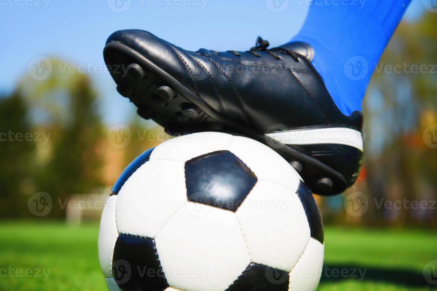 Fußball auf grünem Spielplatz. Fußballkonzept foto