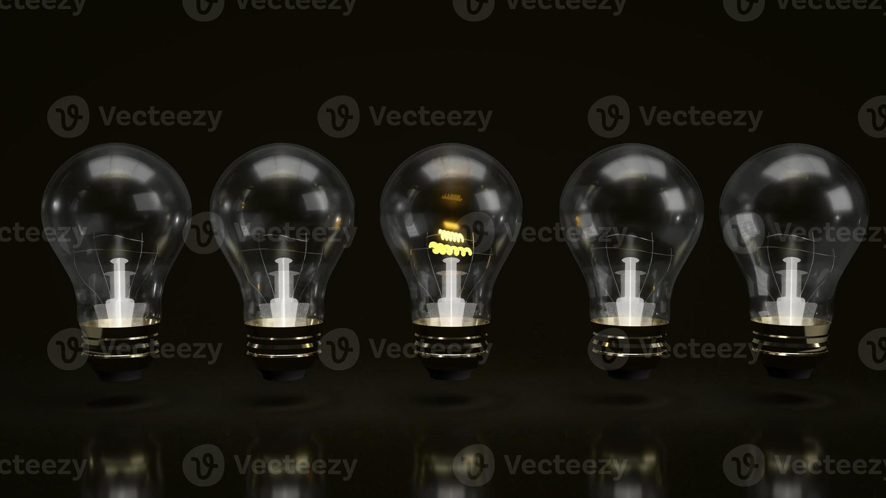 Die Glühbirne auf schwarzem Hintergrund für das 3D-Rendering des Ideenkonzepts foto