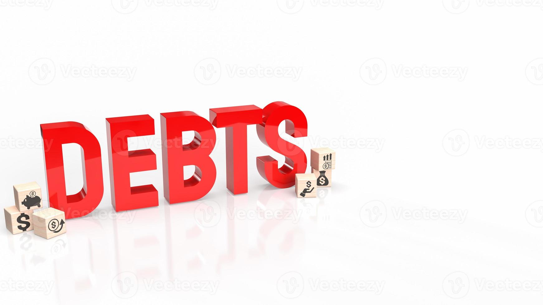 der rote schuldentext auf weißem hintergrund 3d-rendering foto