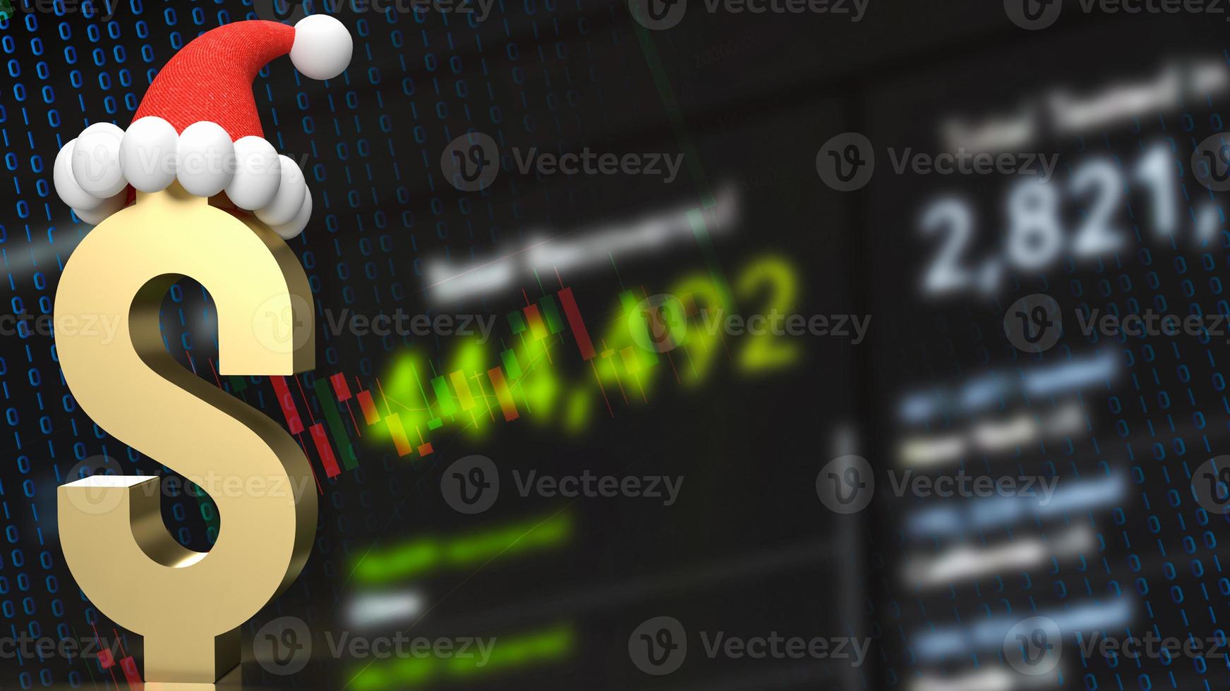 Das Gold-Dollar-Symbol und die Weihnachtsmütze auf Business-Hintergrund 3D-Rendering foto