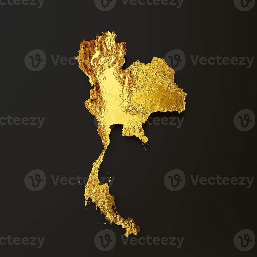 thailand karte goldene metallfarbe höhe kartenhintergrund 3d illustration foto