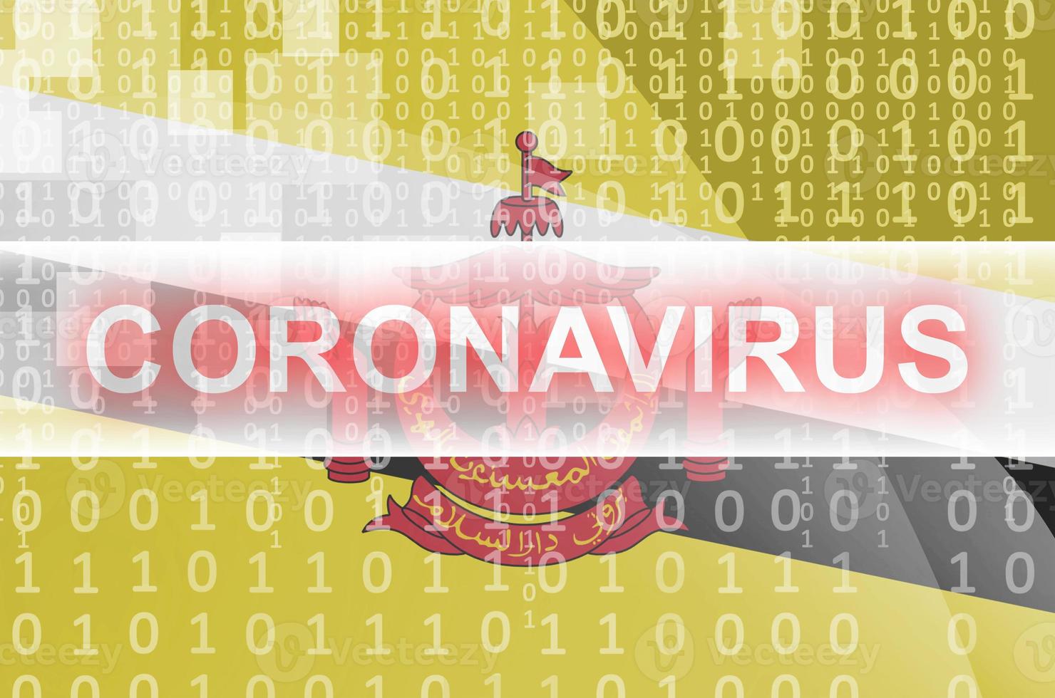 brunei darussalam flagge und futuristische digitale abstrakte komposition mit coronavirus-inschrift. Covid-19 Ausbruchskonzept foto