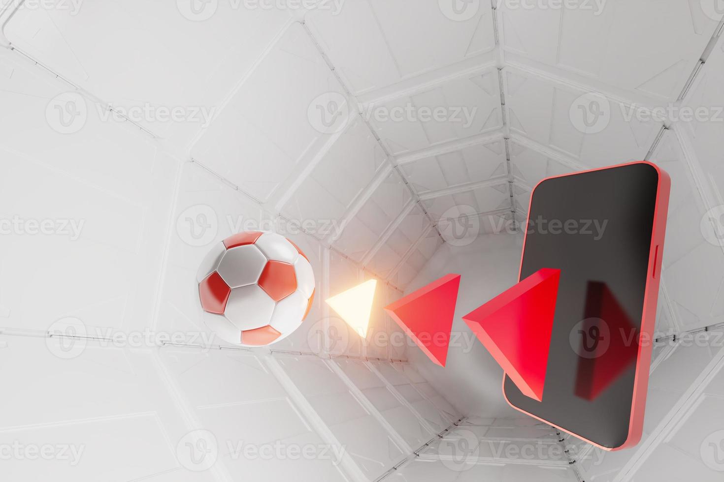 Fußballkugelobjekt, Sportballdesign, Fußballelementkonzept, 3D-Illustration, abstrakte Fußballtechnologie, mobiler Smartphone-Bildschirm, grüne Rasenfläche, Online-Sport live, Casino-Sportgeschäft foto