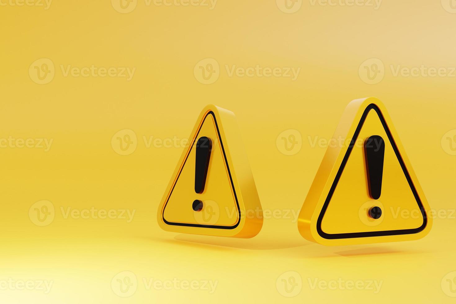 3D-Darstellung des schwarzen Ausrufezeichensymbols mit gelbem Dreiecksetikett isoliert auf gelbem Hintergrund foto