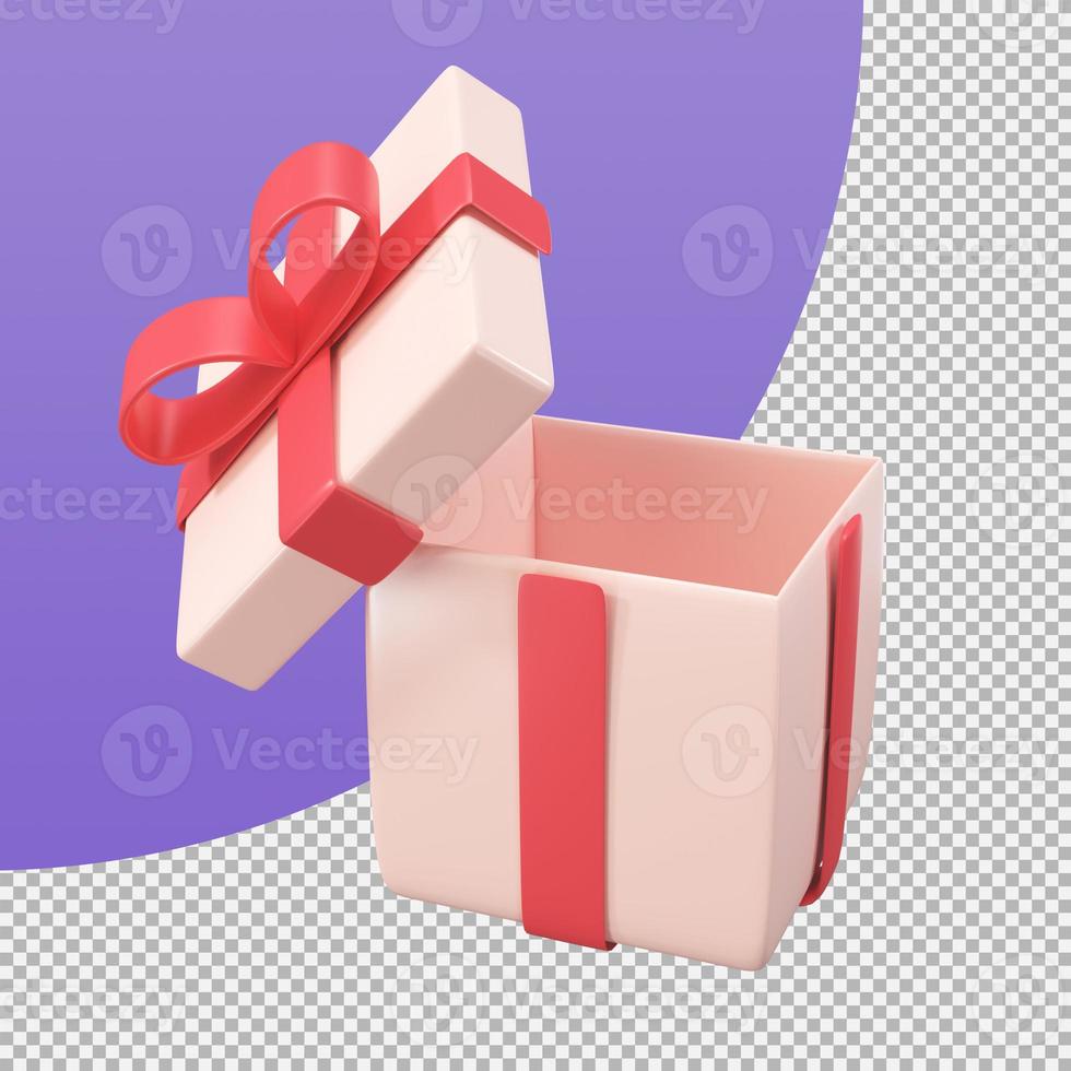 offene geschenkbox überraschung als geschenk während des besonderen fests. 3D-Darstellung mit Beschneidungspfad. foto