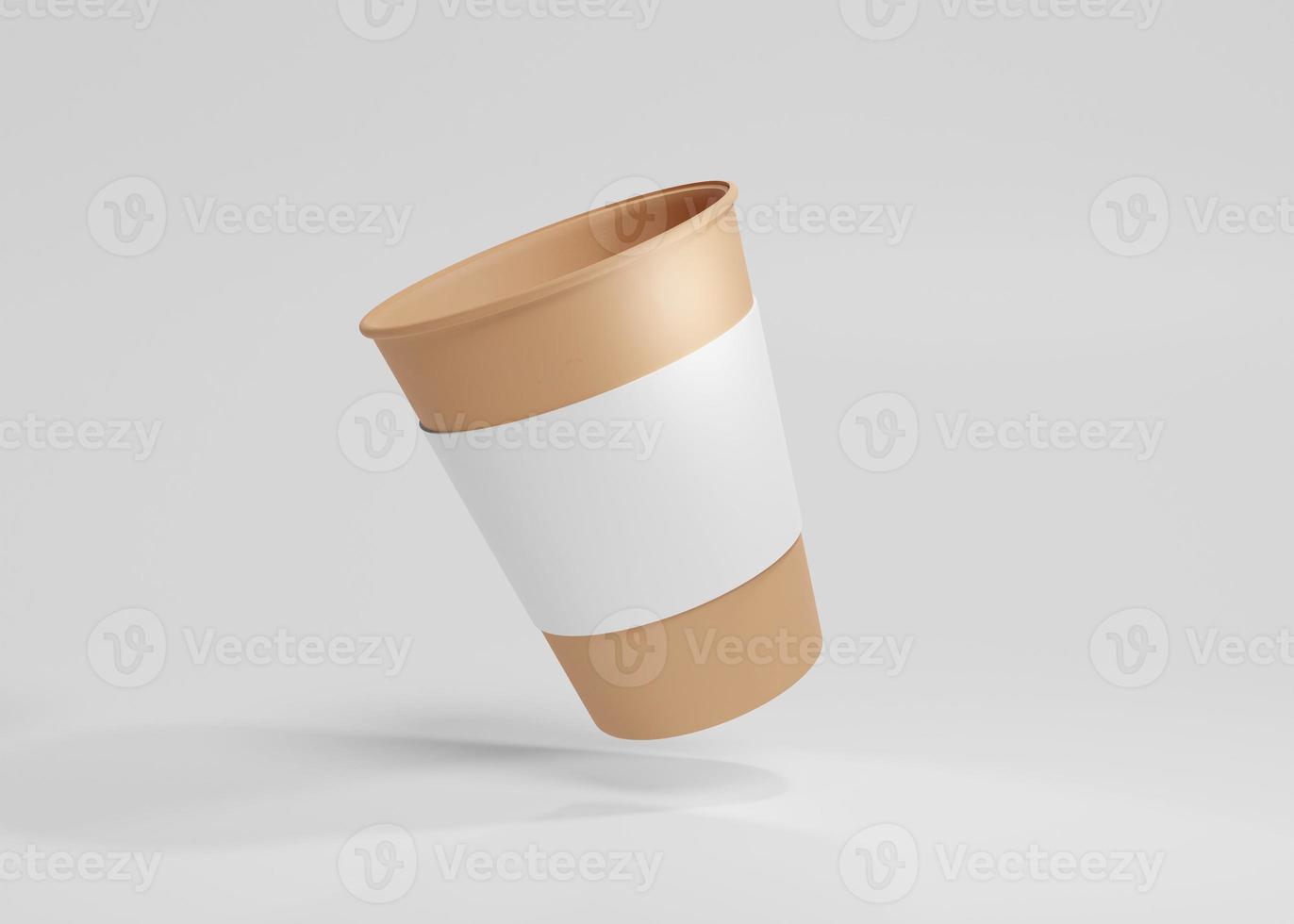 Kaffeetassenmodell aus braunem Papier, recycelbarer Pappbecher mit hellgrauem Hintergrund foto
