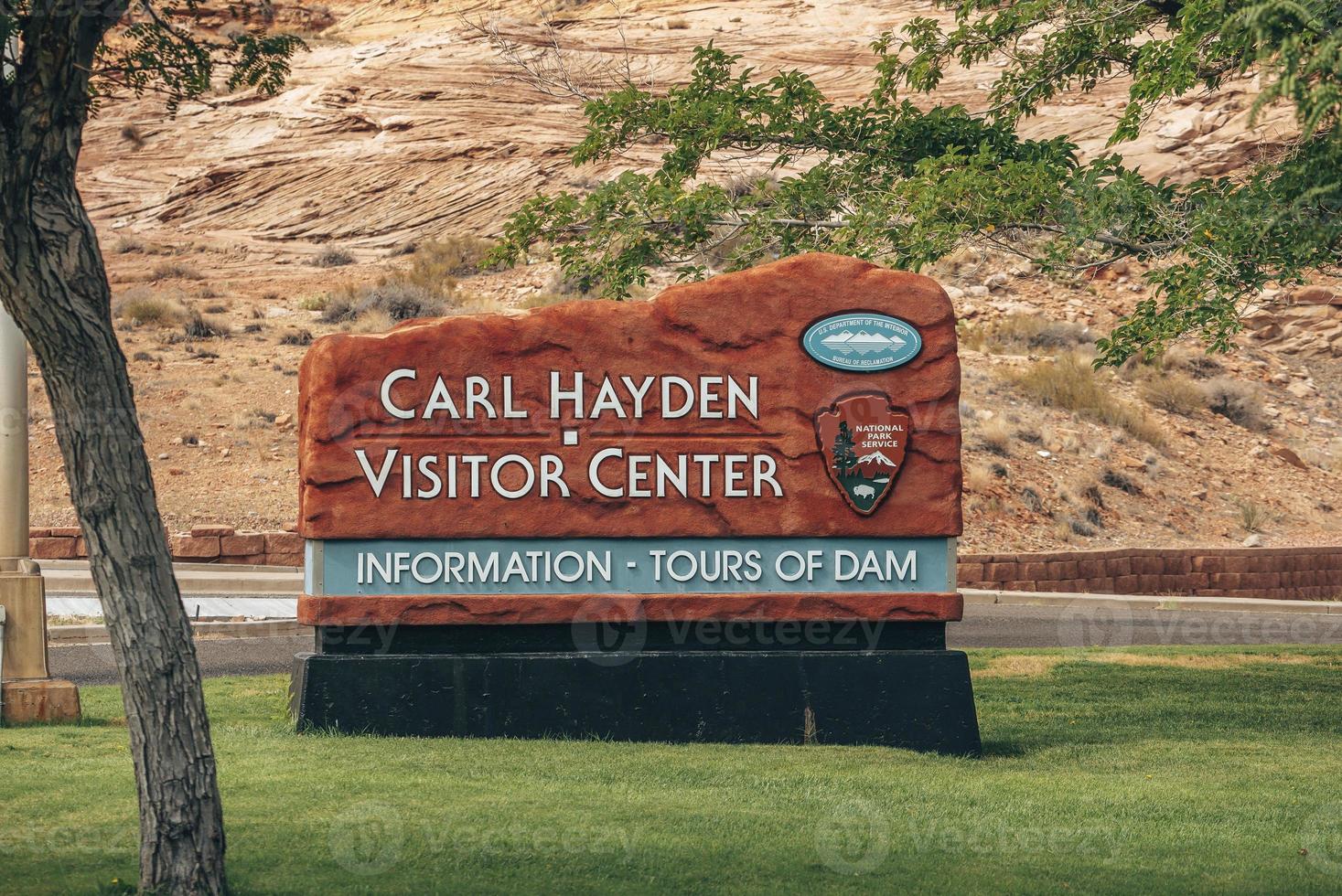 carl hayden besucherzentrum text auf schild von canyon foto